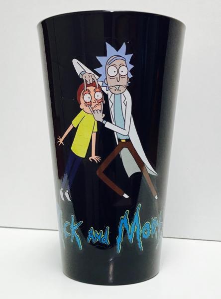 Rick and Morty Black 16 oz Pint Glass with Rick and Morty Figures NEW UNUSED