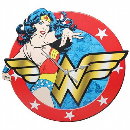 Wonder Woman Figure and WW Logo Cordless Wall Clock 13.75"Diameter NEW SEALED