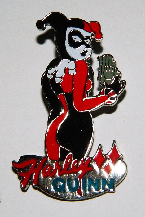 DC Comics Harley Quinn Figure and Name with Pistol Metal Enamel Pin NEW UNUSED picture