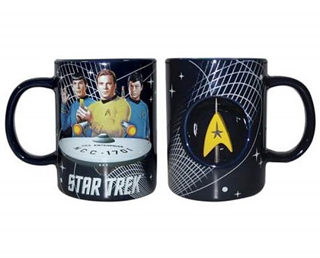 Classic Star Trek Kirk Spock McCoy 12 oz Ceramic Command Spinner Mug NEW UNUSED picture