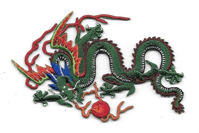 Green Dragon Figure Embroidered Die Cut Patch, NEW UNUSED