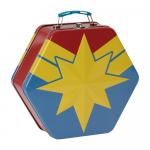 Marvel Comics Captain Marvel Movie Badge Shaped Large Tin Tote Lunchbox UNUSED