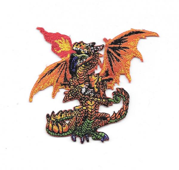 Red Flaming Dragon Figure Die-Cut Embroidered Patch, NEW UNUSED