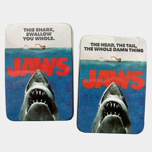 Jaws Movie Amity Island Sours Shark Tooth Candy 2 Embossed Metal Tins NEW SEALED picture