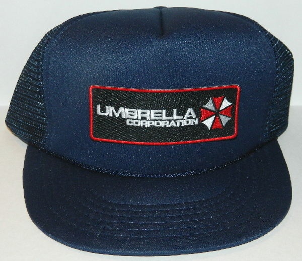Resident Evil Umbrella Corporation Chest Logo Patch on a Black Baseball Cap Hat