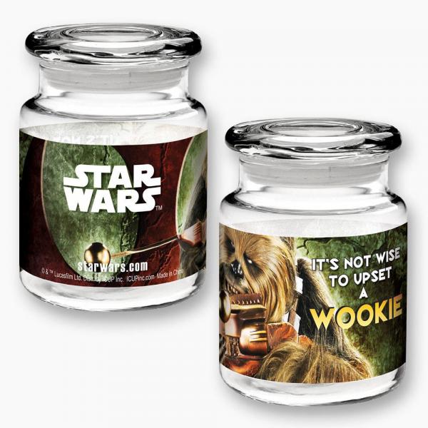 Star Wars Not Wise To Upset A Wookie Apothecary Style Glass Jar with Lid NEW picture