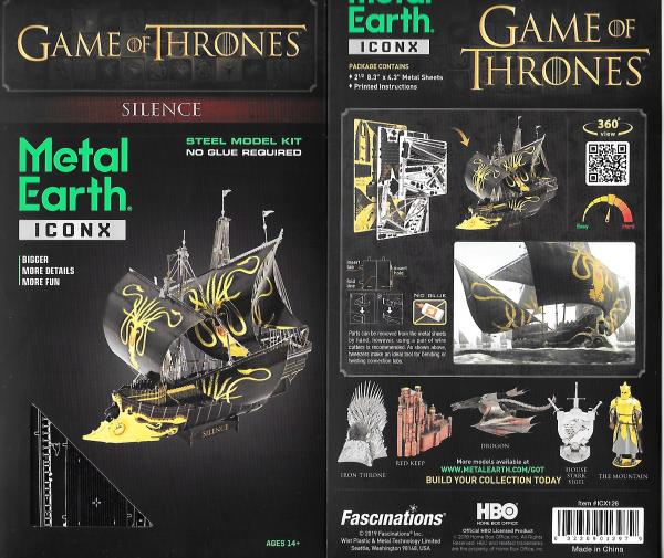 Game of Thrones Silence Sailing Ship Metal Earth ICONX 3D Steel Model Kit SEALED picture