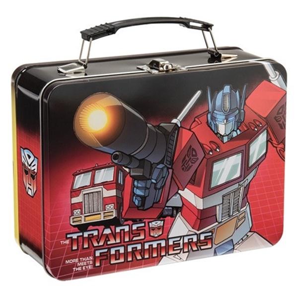 Transformers Optimus Prime and Bumblebee Animation Art Large Tin Tote Lunchbox picture