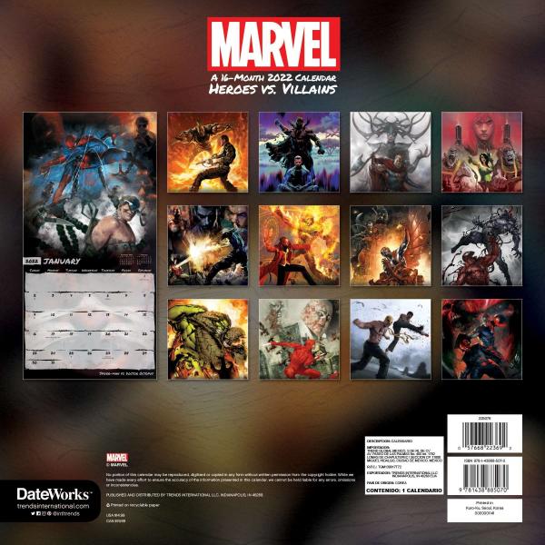 Marvel Heroes vs Villains Comic Book Art 16 Month 2022 Wall Calendar NEW SEALED picture