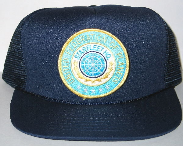 Star Trek TOS Starfleet HQ UFP Logo Patch on a Blue Baseball Cap Hat