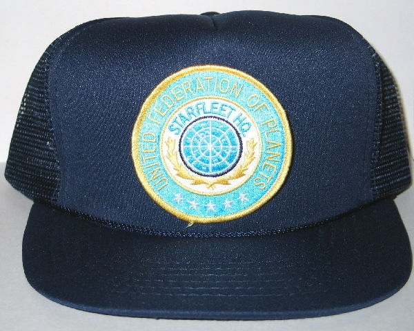 Star Trek TOS Starfleet HQ UFP Logo Patch on a Blue Baseball Cap Hat picture