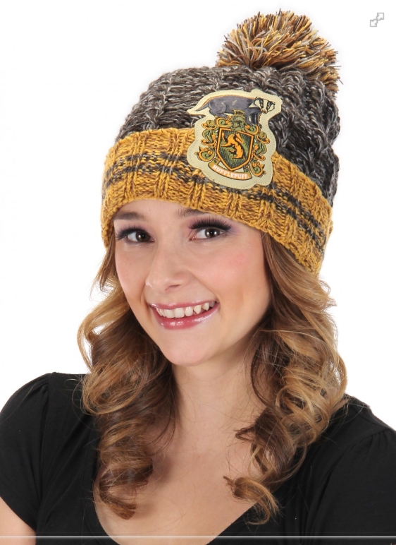 Harry Potter House of Hufflepuff Heathered Pom Beanie Hat with Crest NEW UNWORN