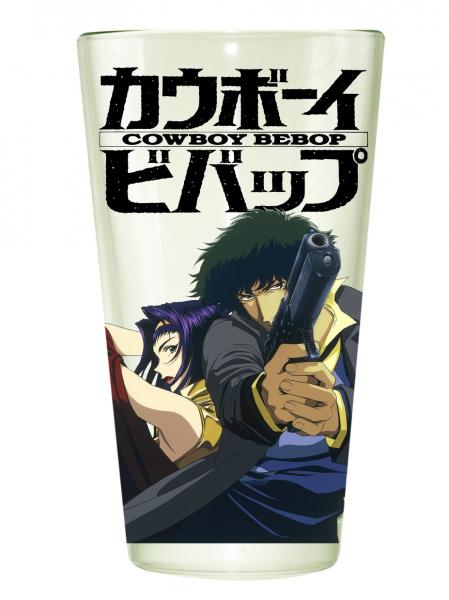 Cowboy Bebop Clear Pint Glass with Spike and Faye Pointing Guns NEW UNUSED picture