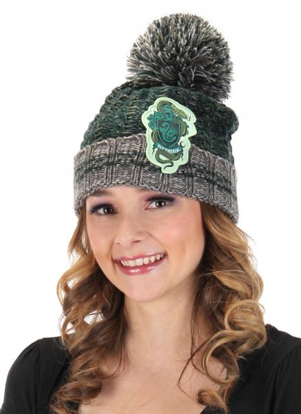 Harry Potter House of Slytherin Heathered Pom Beanie Hat with Crest NEW UNWORN