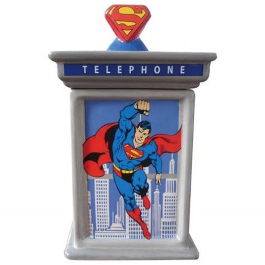 DC Comics Superman Flying Image on Phone Booth Ceramic Cookie Jar, NEW UNUSED