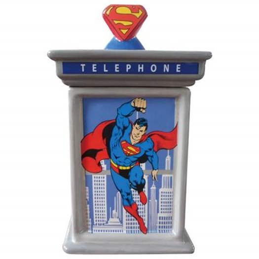 DC Comics Superman Flying Image on Phone Booth Ceramic Cookie Jar, NEW UNUSED picture