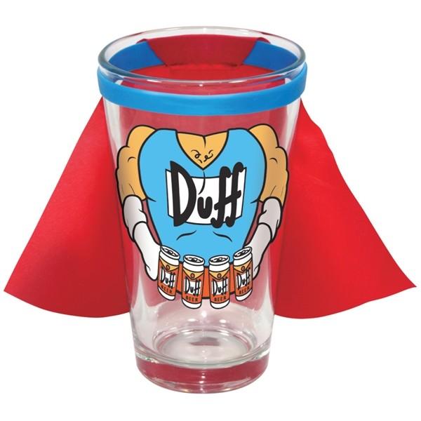 The Simpsons TV Series Duff Man 16 oz Red Caped Pint Glass, NEW UNUSED