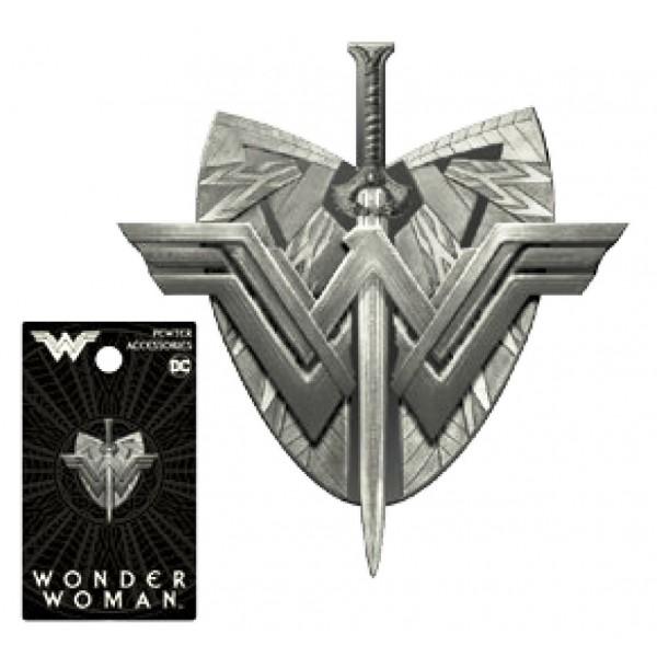 DC Comics Wonder Woman Movie Pewter Metal NEW WW Logo Shield and Sword Lapel Pin picture