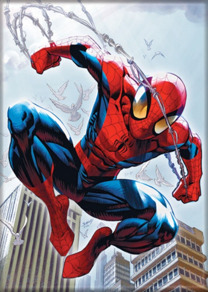 Marvel Comics Spider-Man Swinging In Blue Sky Refrigerator Magnet NEW UNUSED picture