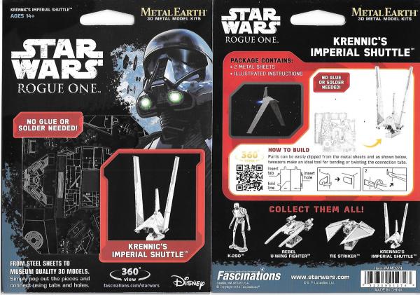 Star Wars Rogue One Krennic's Imperial Shuttle Metal Earth Steel Model Kit NEW