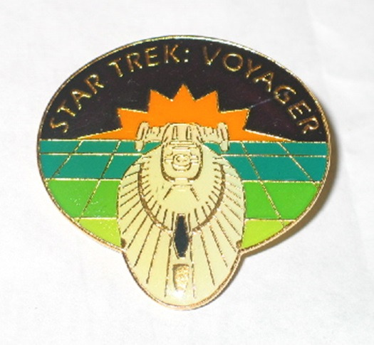 Star Trek: Voyager StarShip in Warp Drive Oval Enamel Metal Pin 1995 NEW UNUSED picture