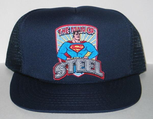 Superman The Man of Steel 1950's Patch on a Blue Baseball Cap Hat NEW picture