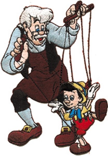 Walt Disney's Gepetto & Pinocchio as a Puppet Die-Cut Figures Patch, NEW UNUSED