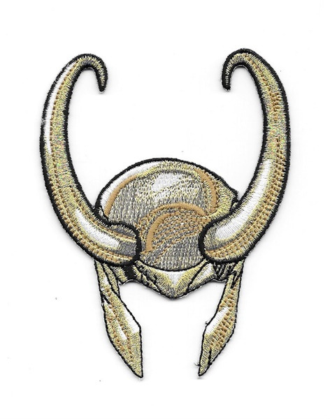 Marvel Comics Loki Helmet Embroidered Die Cut Patch Thor, NEW UNUSED
