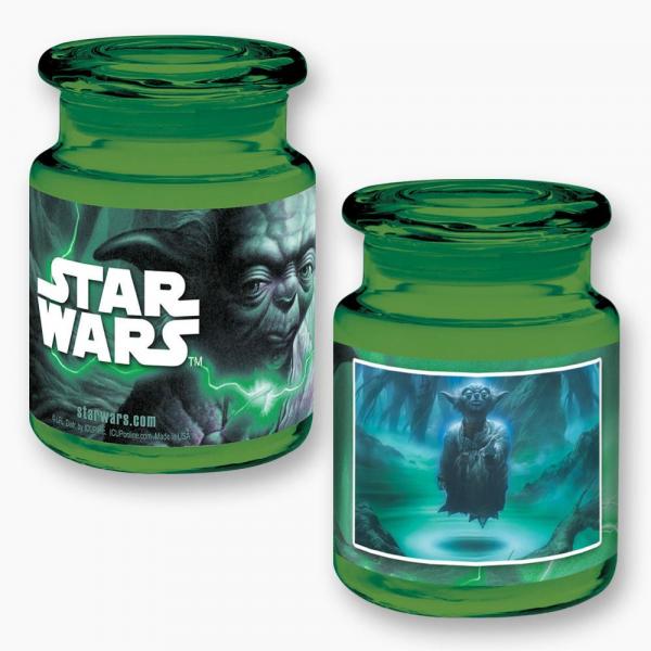 Star Wars Floating Yoda Image Green Apothecary Style Glass Jar with Lid UNUSED