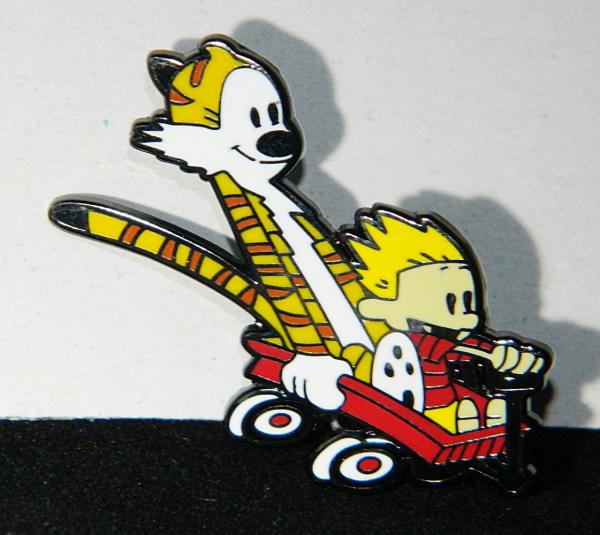 Calvin and Hobbes Figures Riding in a Wagon Die-Cut Metal Enamel Pin NEW UNUSED picture