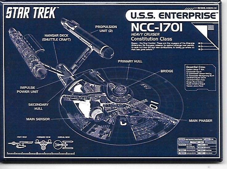 Star Trek: The Original Series Enterprise NCC-1701 Blueprint Magnet NEW UNUSED