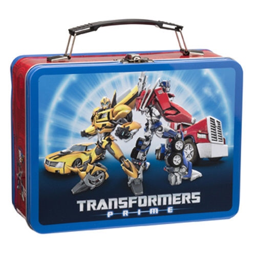 Transformers Figures Animation Art and Name Large Tin Tote Lunchbox, NEW UNUSED
