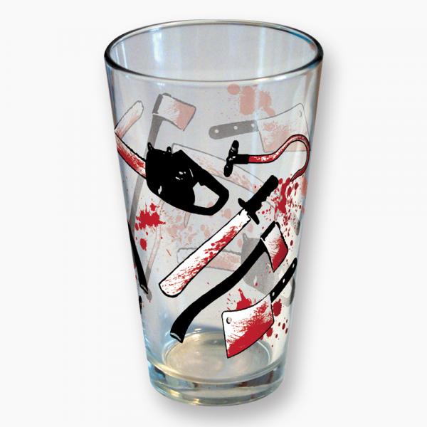 Bloody Weapons Collage Image Wrap-Around Image Clear 16 oz Pint Glass NEW UNUSED
