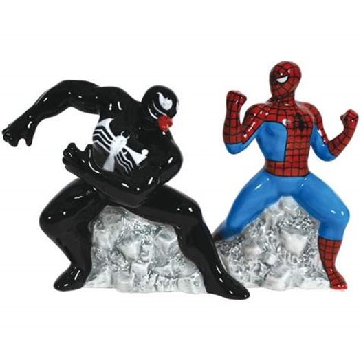 Spider-Man versus Venom Ceramic Salt and Pepper Shakers Set, NEW UNUSED #22976