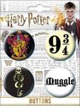 Harry Potter Movies Carded Set of 4 Round House Logo Buttons Set #3 NEW UNUSED