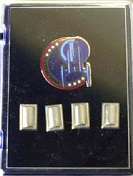 Star Trek Enterprise TV Series Shoulder Logo Pin & Rank Insignia Pips Set of 4 picture