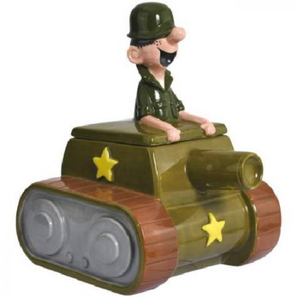 Beetle Bailey Cartoon Character Riding in a Tank Ceramic Cookie Jar NEW UNUSED