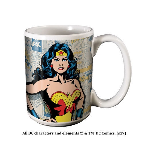 DC Comics Wonder Woman Figure Over Comic Strips Ceramic Coffee Mug NEW UNUSED picture