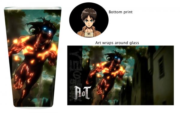 Attack on Titan Black Pint Glass Eren Glows in the Dark NEW UNUSED