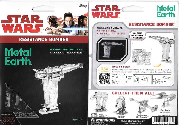 Star Wars The Last Jedi Resistance Bomber Vehicle Metal Earth Model Kit NEW picture