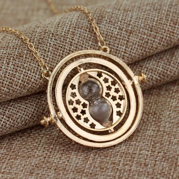 Harry Potter Rotating Time Turner with Hourglass Gold Toned Metal Necklace NEW picture