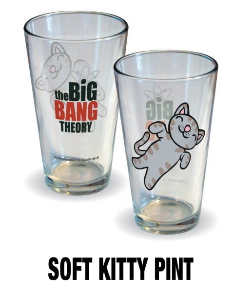 The Big Bang Theory Soft Kitty Figure & Name Logo Illustrated Pint Glass UNUSED picture