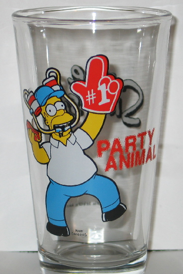 The Simpsons Homer Party Animal Illustrated Pint Glass, NEW UNUSED