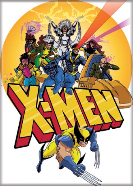 Marvel Comics Uncanny X-Men Cartoon Cast On Yellow Refrigerator Magnet UNUSED