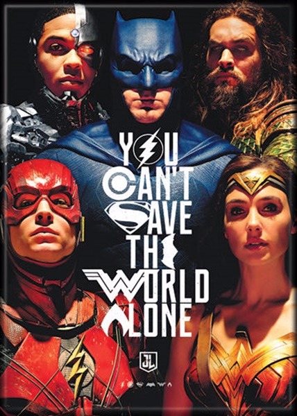 DC Comics Justice League Movie Group Can't Save World Alone Refrigerator Magnet picture