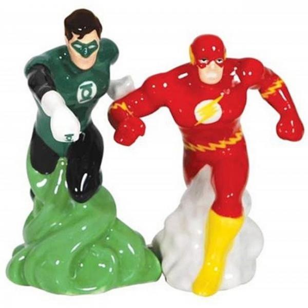 DC Comics Green Lantern and The Flash Ceramic Salt and Pepper Shakers Set, New