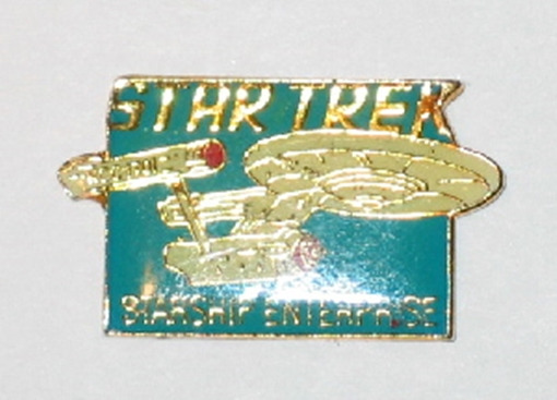 Star Trek Classic TV Enterprise StarShip Blue Panel Enamel Metal Pin 1986 UNUSED picture