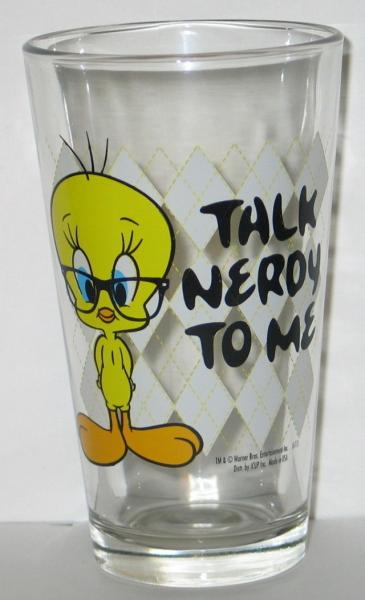 Looney Tunes Tweety Bird Figure Talk Nerdy To Me Clear Pint Glass, NEW UNUSED picture