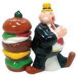 Popeye's Friend Wimpy With A Hamburger Ceramic Salt and Pepper Shakers Set NEW