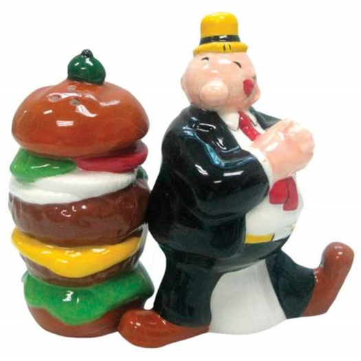 Popeye's Friend Wimpy With A Hamburger Ceramic Salt and Pepper Shakers Set NEW picture
